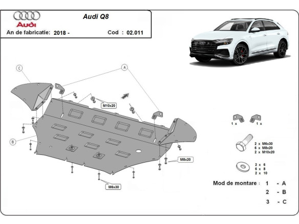 Stahl Unterfahrschutz für Motor Audi Q8 (2018-2020) EANAudi Q8