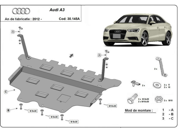 Stahl Unterfahrschutz für Motor Audi A3 (8V) - Automatikgetriebe (2012-2020) EANAudi