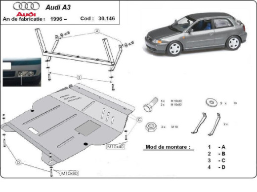Stahl Unterfahrschutz für Motor Audi A3 (1996-2003) EANAudi
