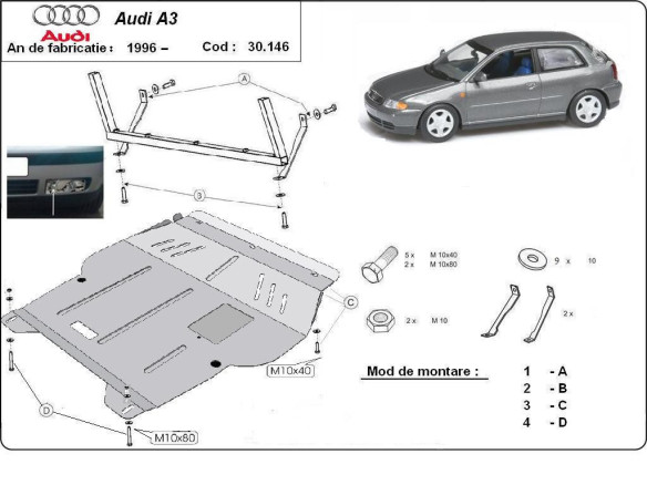 Stahl Unterfahrschutz für Motor Audi A3 (1996-2003) EANAudi