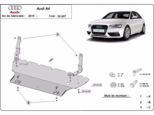 Stahl Unterfahrschutz für Motor Audi A4 B9 (2016-2026) EANAudi