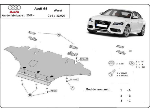 Stahl Unterfahrschutz für Motor Audi A4 B8, diesel (2008-2015) EANAudi