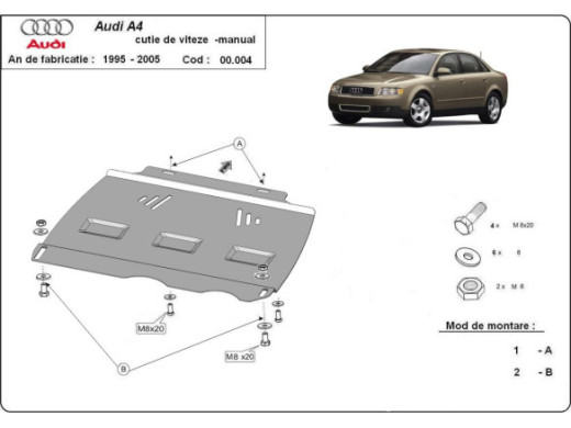 Stahl Unterfahrschutz für Getriebe Audi A4 B6 Schaltgetriebe (2000-2005) EANAudi A4