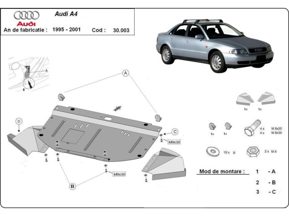 Stahl Unterfahrschutz für Motor Audi A4 B5 (1995-2000) EANAudi A4