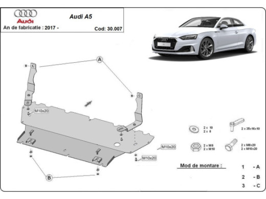 Stahl Unterfahrschutz für Motor Audi A5 (2017-2026) EANAudi A5