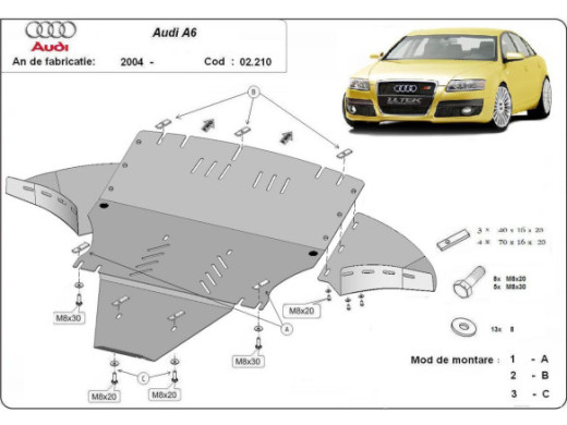 Stahl Unterfahrschutz für Motor Audi A6 mit Seitenklappen (2004-2011) EANAudi