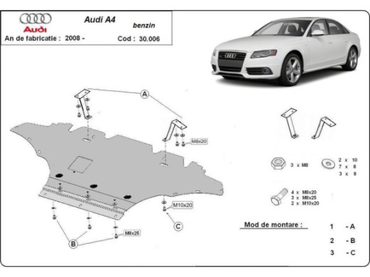 Stahl Unterfahrschutz für Motor Audi A4 B8 All Road benzin (2008-2014) EANAudi Allroad