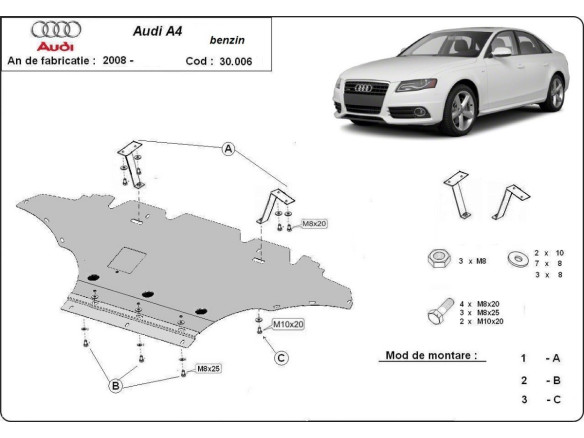 Stahl Unterfahrschutz für Motor Audi A4 B8 All Road benzin (2008-2014) EANAudi Allroad