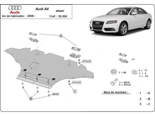 Stahl Unterfahrschutz für Motor Audi A4 B8 All Road diesel (2008-2014) EANAudi Allroad