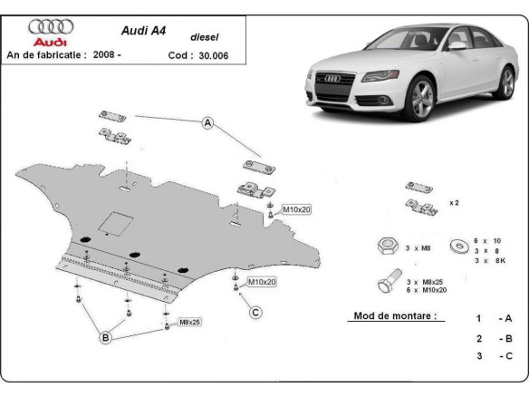 Stahl Unterfahrschutz für Motor Audi A4 B8 All Road diesel (2008-2014) EANAudi Allroad