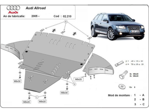 Stahl Unterfahrschutz für Motor Audi A6 Allroad 2 - für die Seiten (2005-2011) EANAudi Allroad