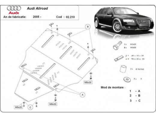 Stahl Unterfahrschutz für Motor Audi A6 Allroad 2 - ohne Seiten (2005-2011) EANAudi Allroad