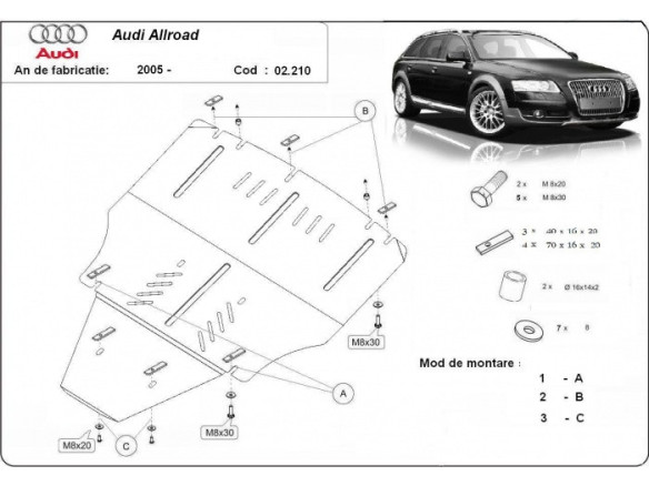 Stahl Unterfahrschutz für Motor Audi A6 Allroad 2 - ohne Seiten (2005-2011) EANAudi Allroad