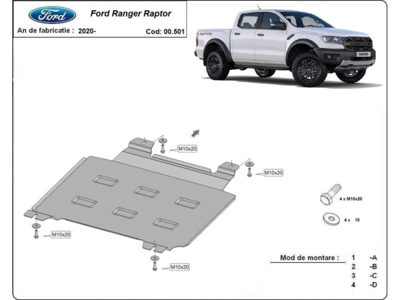 Stahl Unterfahrschutz für Getriebe Ford Ranger Raptor (2020-2023) EANFord