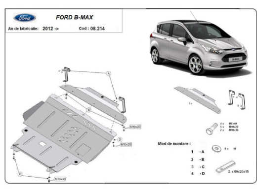 Stahl Unterfahrschutz für Motor Ford B-Max (2012-2017) EANFord B-Max