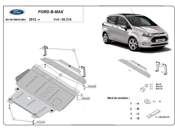 Stahl Unterfahrschutz für Motor Ford B-Max (2012-2017) EANFord B-Max