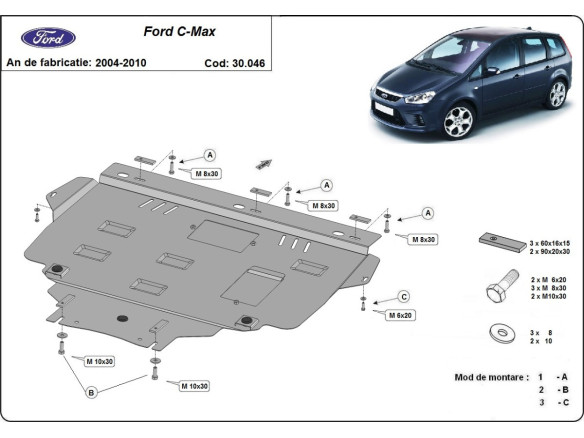 Stahl Unterfahrschutz für Motor Ford C - Max (2004-2010) EANFord C-Max