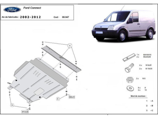 Stahl Unterfahrschutz für Motor Ford Transit Connect (2002-2012) EANFord Transit Connect