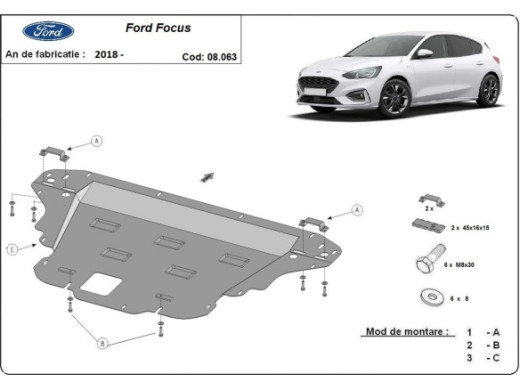 Stahl Unterfahrschutz für Motor Ford Focus 4 (2018-2026) EANFord Focus