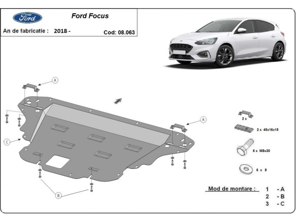 Stahl Unterfahrschutz für Motor Ford Focus 4 (2018-2026) EANFord Focus