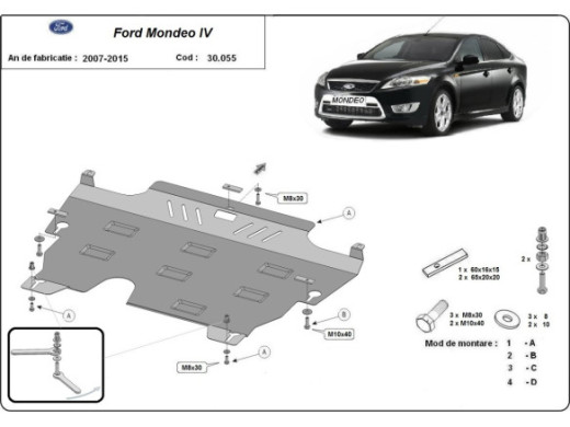 Stahl Unterfahrschutz für Motor Ford Mondeo 4 (2006-2012) EANFord Mondeo