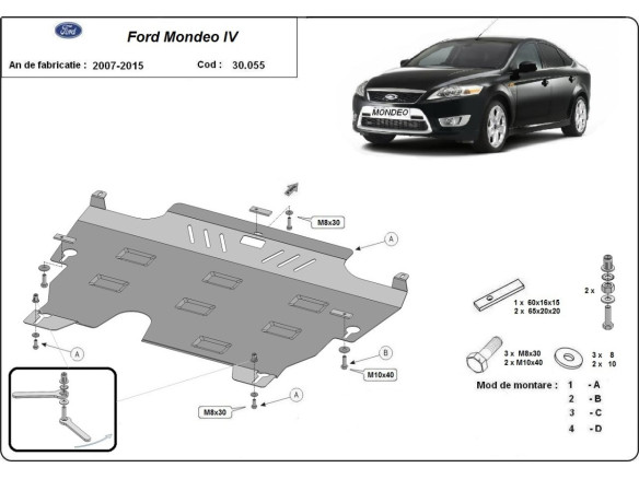 Stahl Unterfahrschutz für Motor Ford Mondeo 4 (2006-2012) EANFord Mondeo
