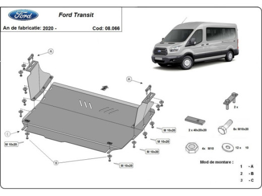 Stahl Unterfahrschutz für Motor Ford Transit FWD (2020-2026) EANFord