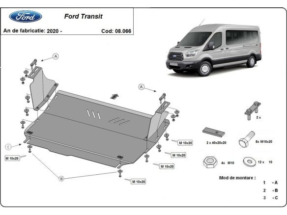 Stahl Unterfahrschutz für Motor Ford Transit FWD (2020-2026) EANFord