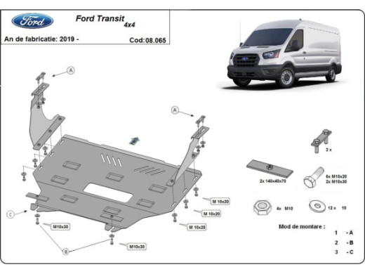 Stahl Unterfahrschutz für Motor Ford Transit - 4x4 (2013-2023) EANFord Transit