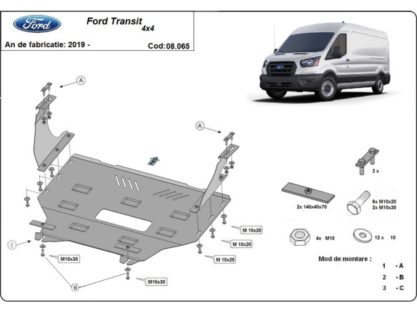 Stahl Unterfahrschutz für Motor Ford Transit - 4x4 (2013-2023) EANFord Transit