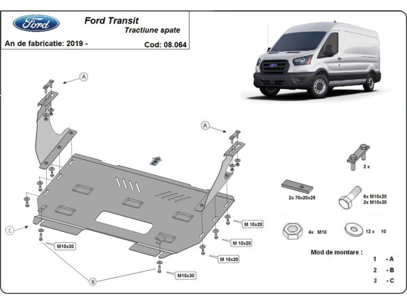 Stahl Unterfahrschutz für Motor Ford Transit RWD (2013-2023) EANFord Transit