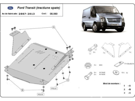 Stahl Unterfahrschutz für Motor Ford Transit RWD (2007-2013) EANFord Transit