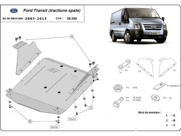 Stahl Unterfahrschutz für Motor Ford Transit RWD (2007-2013) EANFord Transit