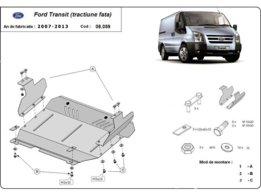 Stahl Unterfahrschutz für Motor Ford Transit FWD (2007-2013) EANFord Transit