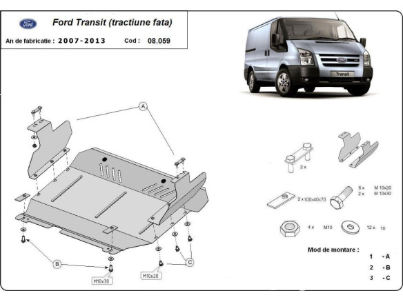 Stahl Unterfahrschutz für Motor Ford Transit FWD (2007-2013) EANFord Transit