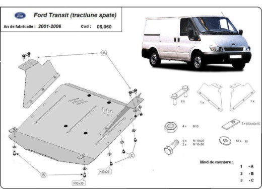 Stahl Unterfahrschutz für Motor, Getriebe Ford Transit RWD (2001-2006) EANFord Transit