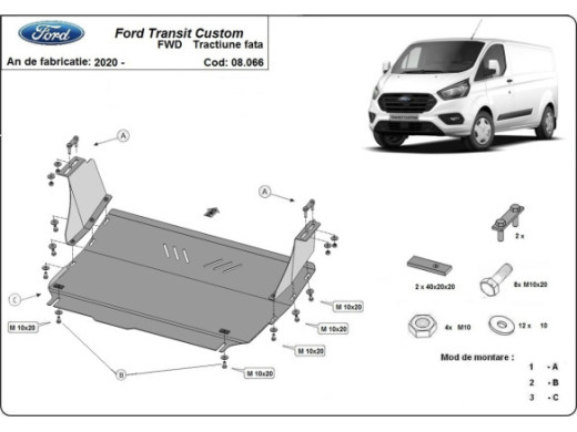 Stahl Unterfahrschutz für Motor, Getriebe Ford Transit Custom - FWD (2020-2023) EANFord Transit Custom