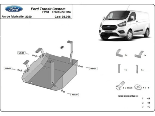 Stahl Unterfahrschutz für AdBluetank Ford Transit Custom (2020-2023) EANFord Transit Custom