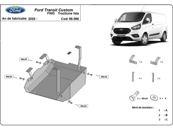 Stahl Unterfahrschutz für AdBluetank Ford Transit Custom (2020-2023) EANFord Transit Custom