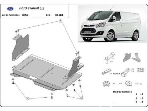 Stahl Unterfahrschutz für Motor, Getriebe Ford Transit Custom (2013-2019) EANFord Transit Custom