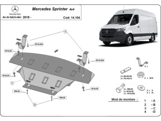 Stahl Unterfahrschutz für Motor Mercedes Sprinter 907 4x4 (2018-2023) EANMercedes Sprinter