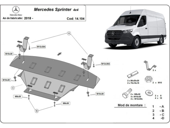 Stahl Unterfahrschutz für Motor Mercedes Sprinter 907 4x4 (2018-2023) EANMercedes Sprinter