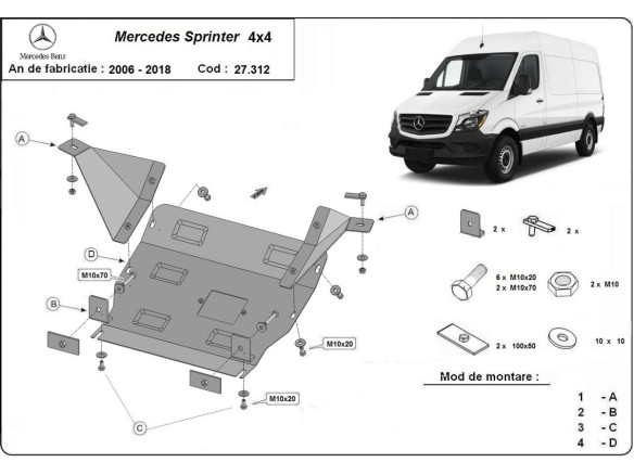 Stahl Unterfahrschutz für Motor Mercedes Sprinter 906 4x4 (2006-2018) EANMercedes Sprinter