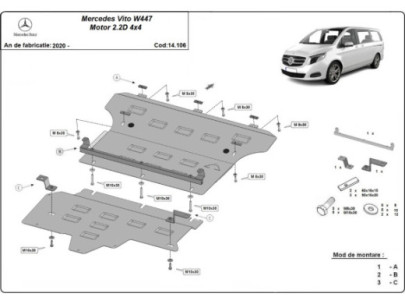 Stahl Unterfahrschutz für Motor Mercedes Vito W447, 2.2 D, 4x4 (2020-2026) EAN