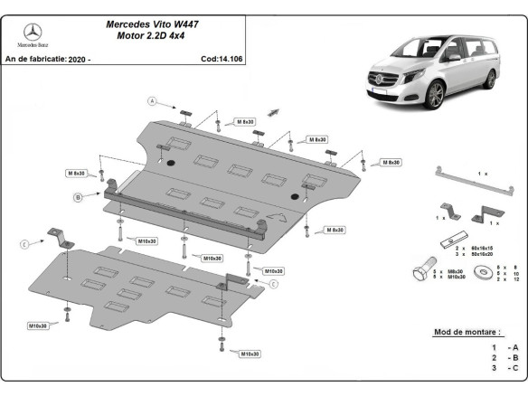 Stahl Unterfahrschutz für Motor Mercedes Vito W447, 2.2 D, 4x4 (2020-2026) EANMercedes Vito