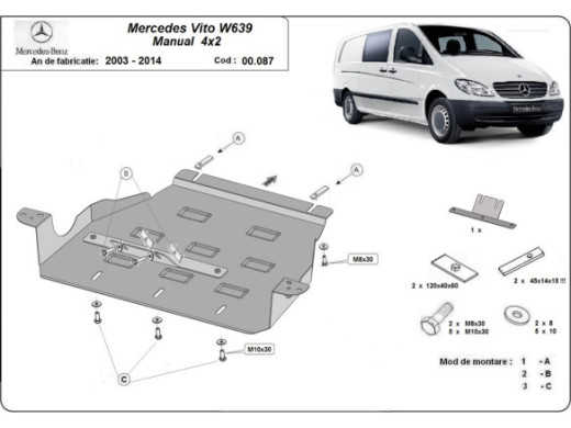 Stahl Unterfahrschutz für Getriebe Mercedes Vito W639 - 2.2 D 4x2 (2003-2014) EANMercedes Vito