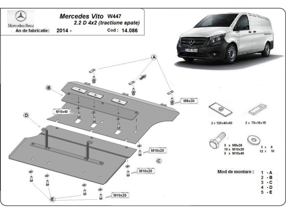Stahl Unterfahrschutz für Motor, Getriebe Mercedes Vito W447 - 4X2 (2014-2026) EANMercedes Vito