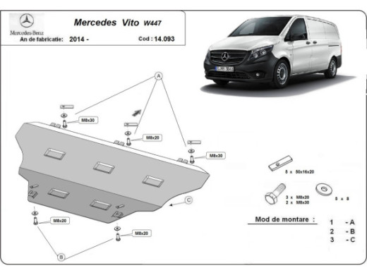 Stahl Unterfahrschutz für Motor Mercedes Vito W447, 4x2, 1.6 D (2014-2026) EANMercedes Vito