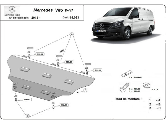 Stahl Unterfahrschutz für Motor Mercedes Vito W447, 4x2, 1.6 D (2014-2026) EANMercedes Vito
