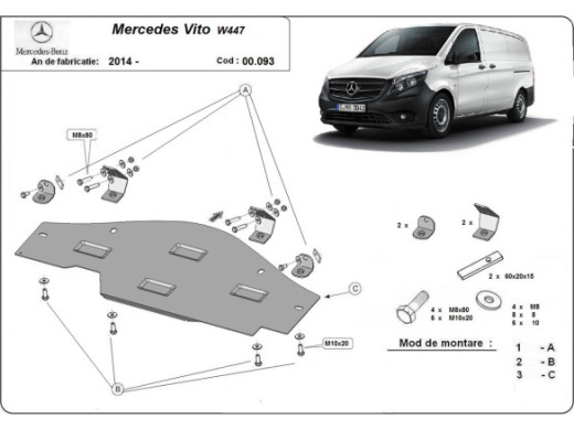 Stahl Unterfahrschutz für Stop-Go system Mercedes Vito W447, 4x2, 1.6 D (2014-2026) EANMercedes Vito